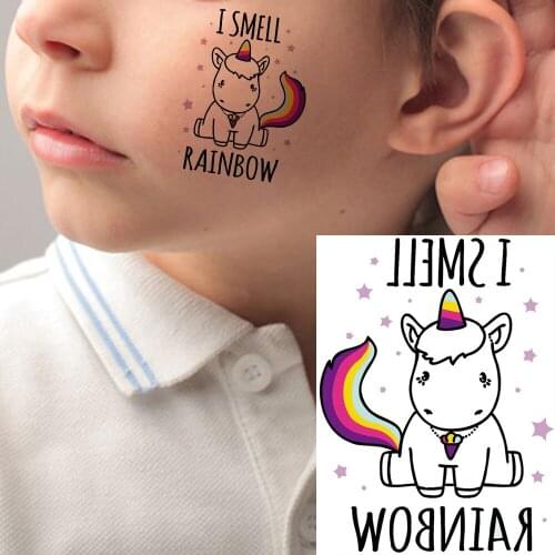 Black Children Face Hands Unicorn Flash Cartoon Tattoos Sticker Boy Cute Custom Temporary Tattoo Women Arm Fake Waterproof Tatoo
