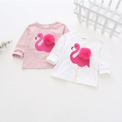 Autumn Toddler Kids Baby Girls T-Shirt Pure Cotton T-Shirts Long Sleeve Comfortable Flamingo Print Cute Infant Children Clothes