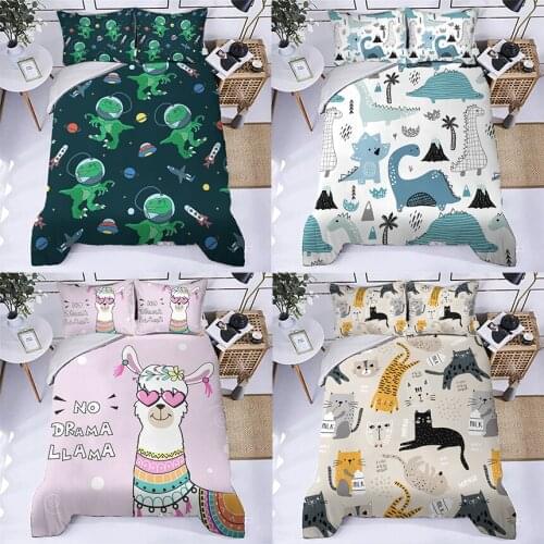 Home Textile Cyan Cute Dinosaur Sheep Duvet Cover Pillow Case Bed Cover Boy Kid Teen Girl Bedding Cover Set King Queen Twin