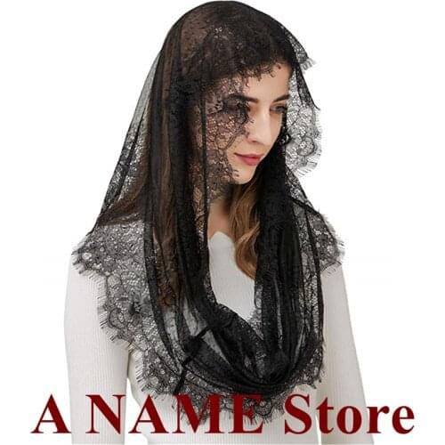 ISHSY Round Mantilla Catholic Veil for Church Women Headwrap Cover Latin Mass Soft Floral Lace Vintage Velos de Novia Mantilla