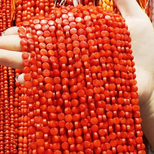 Exquisite natural coral flat round beads Fashion natural coral loose beads For jewelry making DIY necklace bracelet accessories