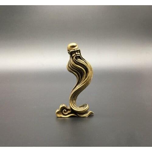 Chinese Copper Carved A Bearded Old Man The God Of Longevity Exquisite Small Statues