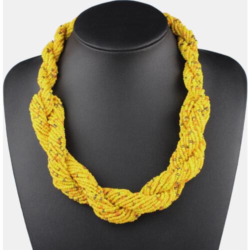 Claire Jin Bohemian Necklace Women Strand Twisted Handmade Ethnic Small Bead Fashion Choker Necklaces Vintage Boho Jewelry