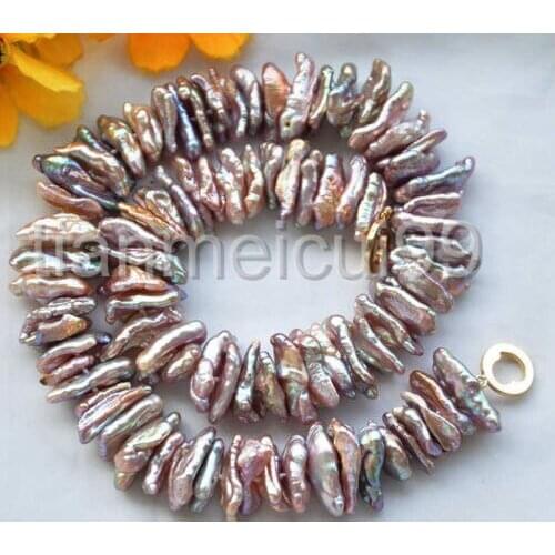 BEATIFUL DENS LAVENDER BIWA FRESHWATER PEARL NECKLACE 17inch PNS124