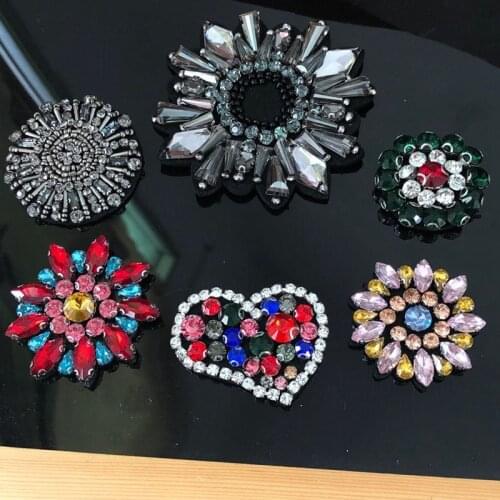 3D Handmade Rhinestone round beaded Patches ,Sew on Crystal patch for clothing beading Applique cute patch