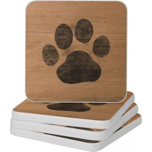 Dog Paw Prints Diatomite Square Round Coaster MildewProof Cup Bonsai Mat Soap Toothbrush Pad 10x10cm