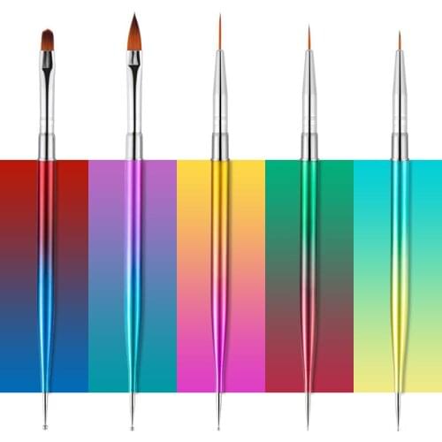 MaryCarrie Gradient 5 Pcs Double Ended Nail Art Brushes Set UV Gel Acrylic Dotting Pen Liner Tools for DIY Designs Drawing
