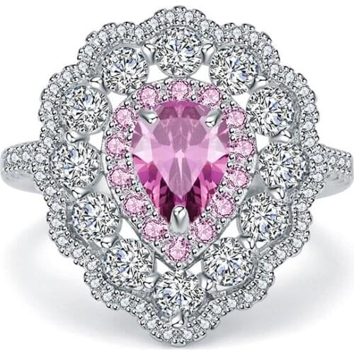 Fashion Ring Luxury AAA Pink Zircon Women Engagement Wedding Finger Flower Bijoux Femme Bridal Jewelry Dropshipping Wholesale