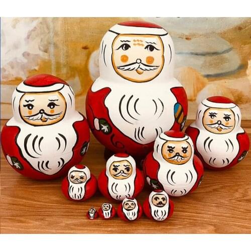 Cartoon Santa Claus Style Matryoshka Doll Christmas Creative Gift Russian Dolls Children Education Toys Wood Matryoshka Doll