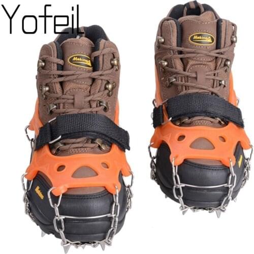 Outdoor 19 Teeth Claw Traction Anti-Slip Ice Cleats Boots Gripper Chain Spike Shar Snow Walking Climb Shoes Cover Crampons
