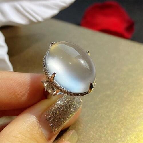 Original big dove egg oval water foam jade opening adjustable ring smooth and translucent charm ladies silver jewelry