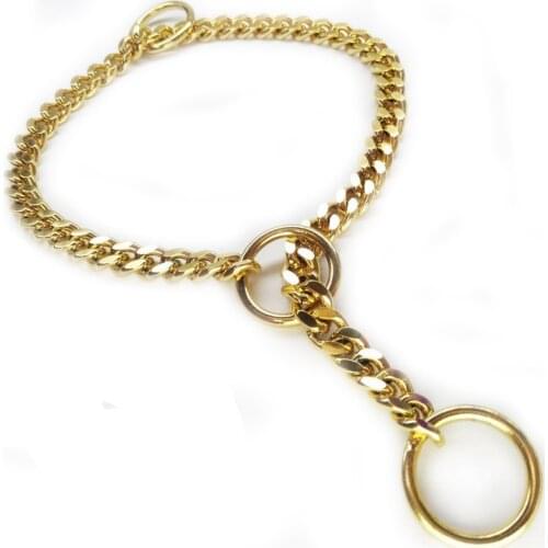 Luxury Design Stainless Steel Dog Choke Chain Collar Pet Training P Chain Slip Collars for Medium Large Dogs French Bulldog Gold