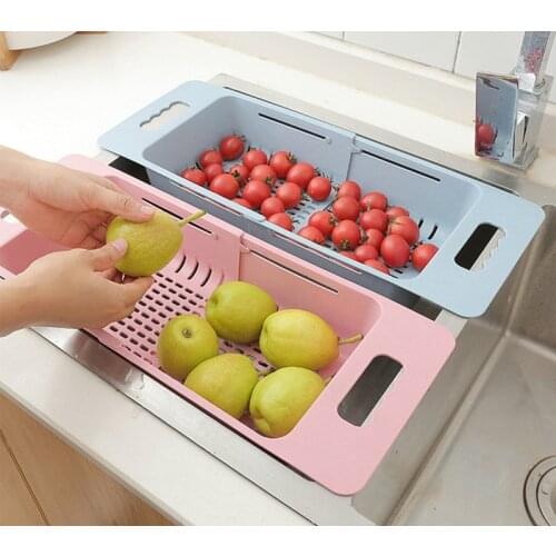 Plastic Retractable Vegetable Fruit Washing Drain Basket Over Sink Drain Rack Colanders Strainer Drying Rack Kicthen Storage