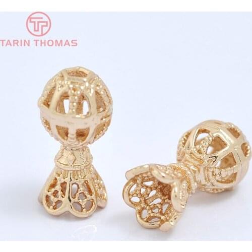 6PCS 8x15MM 24K Champagne Gold Color Plated Brass Hollow Beads with Tassel Caps Necklace Connector High Quality Accessories