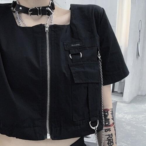 Shirt womens summer Korean version of INS style retro dark work clothes short shirts are versatile, showing thin and open navel