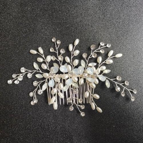 SLBRIDAL Silver Color Crystal Rhinestones Pearls Flower Wedding Jewelry Hair Comb Bridal Headpieces Hair Accessories Bridesmaids