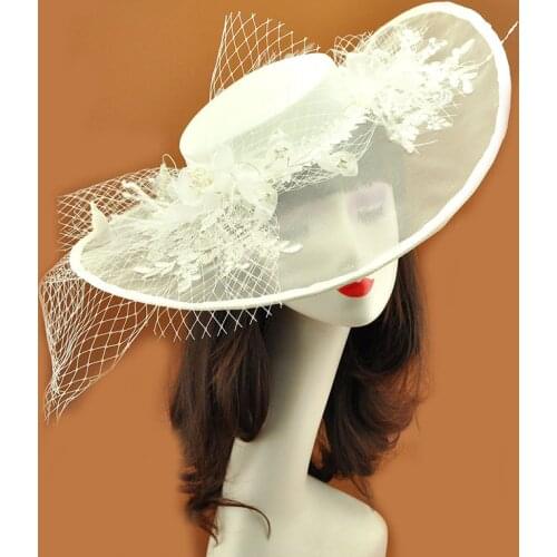 Exaggerated Big Women Hat tocados para el pelo de mujer para fiesta Lace Flowers Wedding Party Headpiece Cocktail Party Headgear