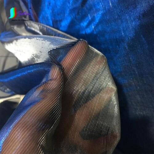 Blue Series With Black Silver Laser Hollow Tulle Fabric,Headscarf, Clothes Decorate Sew Gradient Stripe Fabric A0097L