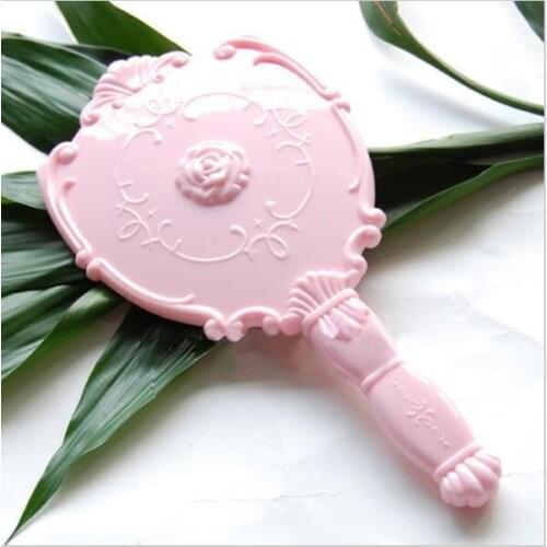 Vintage Rose Cosmetic Mirror Plastic Makeup Mirror Cute Girl Hand Make Up Mirror Black,White,Pink 3 colors#MD356