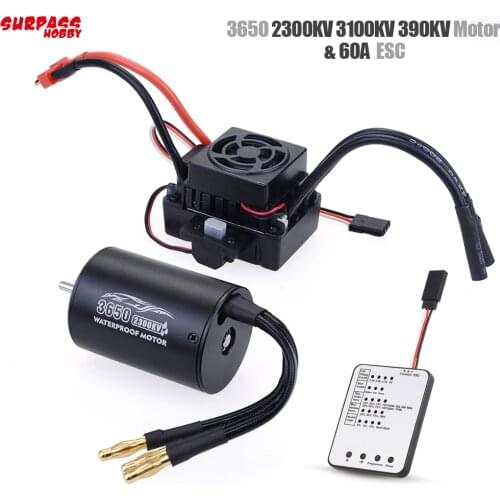 Surpass Hobby Waterproof 3650 2300KV 3100KV 3900KV Brushless Motor with 60A ESC w/ Program Card Combo for 1/10 RC Car Truck Toy