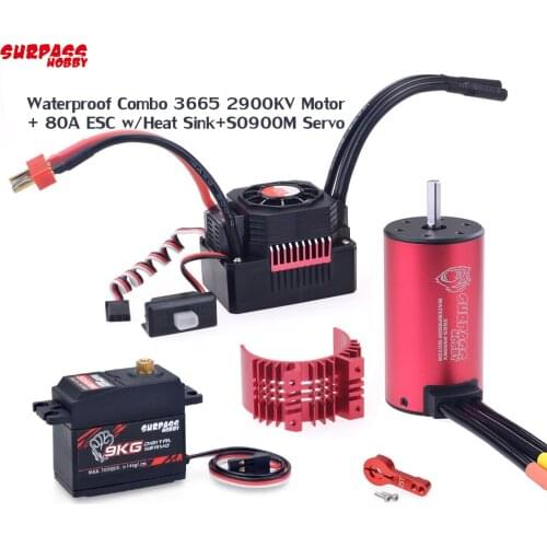 KK Waterproof Combo 3665 2900KV Brushless Motor + 80A ESC w/Heat Sink +S0900M 9KG Servo for RC 1/10 Car