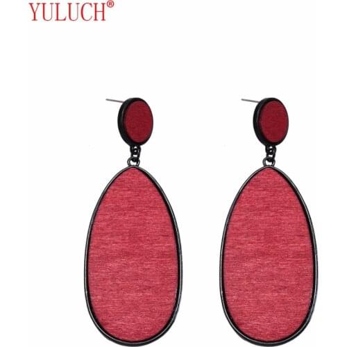YULUCH 2018 Personality Woman Pop Retro Irregular Zinc Alloy Inlaid Oval Wooden Exaggerated Pendant Stud Earrings Gift Jewelry