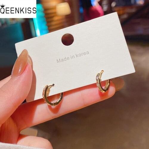 QEENKISS EG752 Fine Jewelry Wholesale Woman Girl Birthday Wedding Gift Circle AAA Zircon 925 Sterling Silver Needle Hoop Earring