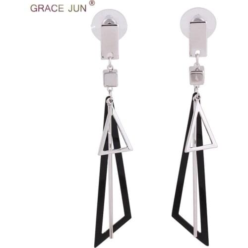 Grace Jun Copper Material Triangle Big Dangle Drop Earrings for Women Party Gorgeous Anti-allergy