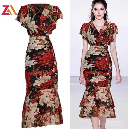 Designer Runway Party Evening Midi Long Dresses For Women Summer Elegant Mesh Floral Ruffles Short Sleeve Bodycon Dress Vestidos