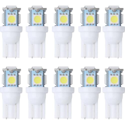 10PCS LED Light Bulb T10 W5W 194 168 5050 5SMD Auto Led Backup Lights Wedge Reading Lamp Car Styling white blue Car Styling 12V