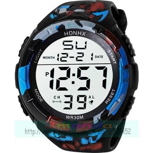 100pcs/lot HONHX 6002-176 big round dial men digital watch camo belt student silicone wrist watches wholesale digital watches
