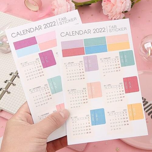2 Sheets 2022 Calendar Notebook Index Stickers Functional Planner Monthly Schedule Agenda Bookmark Stationery Stickers