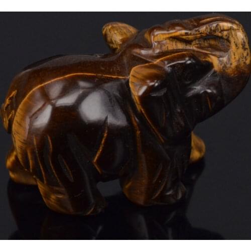 2" Natural Yellow Tiger Eye Elephant Carved Figurine Stone Chakra Healing Reiki Stone Feng Shui Crafts