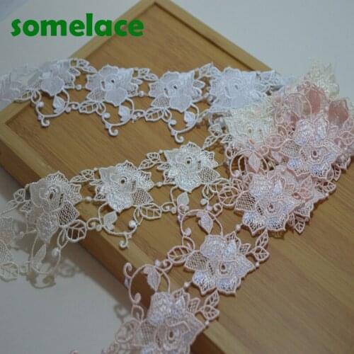 2Yards/lot Pink~white~yellow continuous floral Venise Lace Trim for Garment,Curtain Decorcation venise lace2018121001