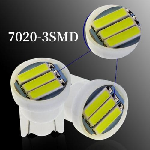 500X T10 3 SMD 7014 LED 3SMD 7020 1W White Blue Red Green Yellow W5W LED Wedge License Plate Light Lamp Car Light Source 12V DC
