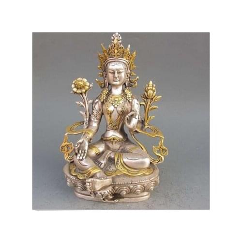 SHUN bronze factory outlets Tibet Silver Copper Gilt Tibetan Buddhism Statue White Tara Buddha