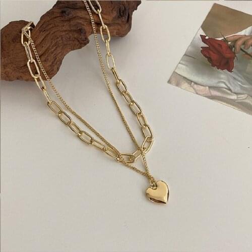 Exknl Gold color Necklace Hip-hop Chain Love Pendant Sweater Chain Long Multi-layer Necklaces for Women Fashion Jewelry 2021