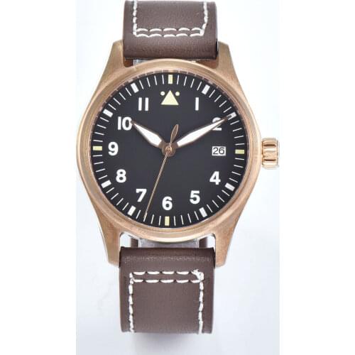 BLIGER Nologo Cusn8 Real Bronzed Brushed 39mm Automatic Men Watch NH35A Movement Meal Back Green Luminous Dial