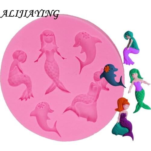 1Pcs Mermaid Silicone Molds Sea dolphin Candy Mold Cupcake Fondant Cake Decorating Tools Chocolate Gumpaste Moulds D0255