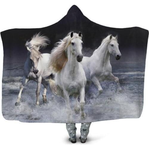 Gallant Horse 3D Printing Throw Hooded Blanket Wearable Warm Fleece Bedding Office Quilts Soft Adults Travel 10