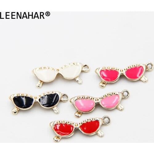 Leenahar-10PCS European Style Fashion Enamel Sunglasses Charm Gold Plated Glasses Pendant for Jewelry Making DIY Handmade Craft