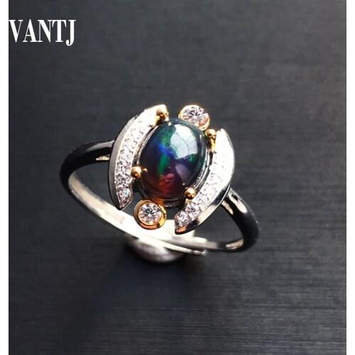 100% Natural Black Opal Rings Sterling 925 Silver Gemstone for Women Anniversary Party Classic Fine Jewelry Gift Collier