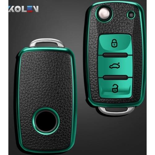 Leather+TPU Car Remote Key Cover Case Fob For Volkswagen VW Bora Polo Tiguan Jetta Passat B5 B6 B7 Golf Beetle For Skoda Octavia