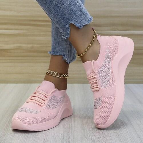 Fashion Sports Shoes Classic Crystal Rhinestone Sneakers Women Outdoor Gym Shoes White Pink Sneakers Running Shoes For Women