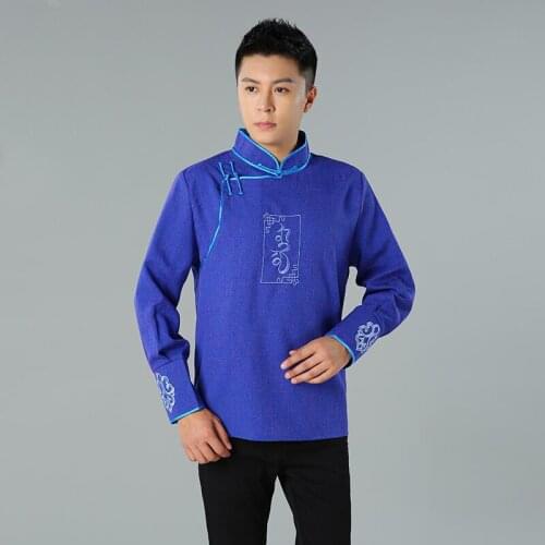 Men Long Sleeve Tang suit top Retro mongolian ethnic male clothing Cotton Linen Casual Jacket asia embroidered Costumes
