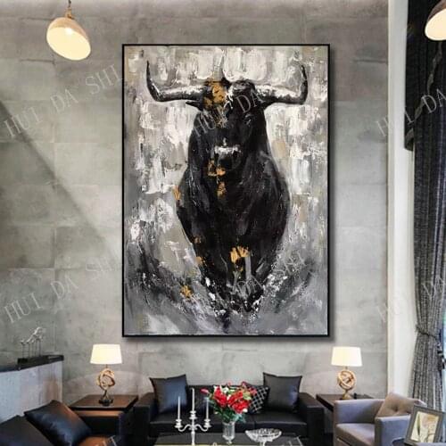 Extra large abstract art, textured abstract painting on canvas, OX artwork, large canvas wall art, bull painting on canvas