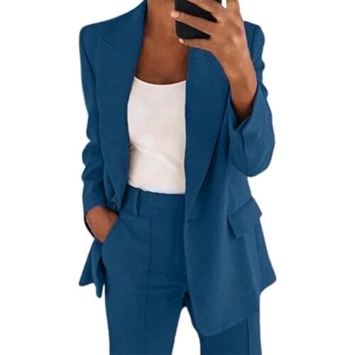 Women Suit Jacket Solid Color Slim- Fit Fashion Turndown Collar Long Sleeve Buttons Office Blazer Ladies Business Suit Coat