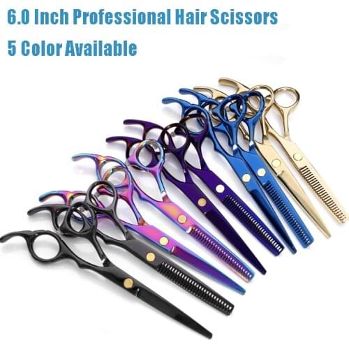 6.0 Inch Colorfu Hair Scissors Professional Steel Pets Thinning / Straight Shears Japan Style Set