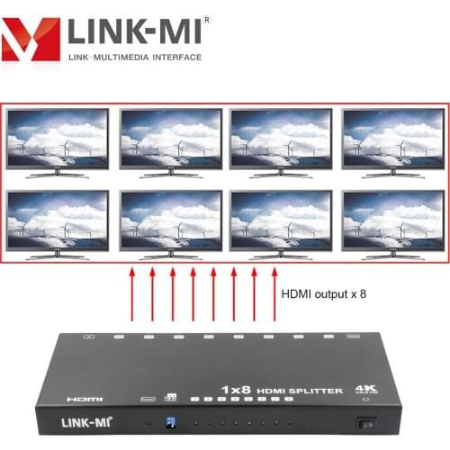 LINK-MI 1x8 HDMI Splitter 4Kx2K@60Hz With DIP Switch, EDID, HDCP 3D 1 in 8 out Video Audio Splitter
