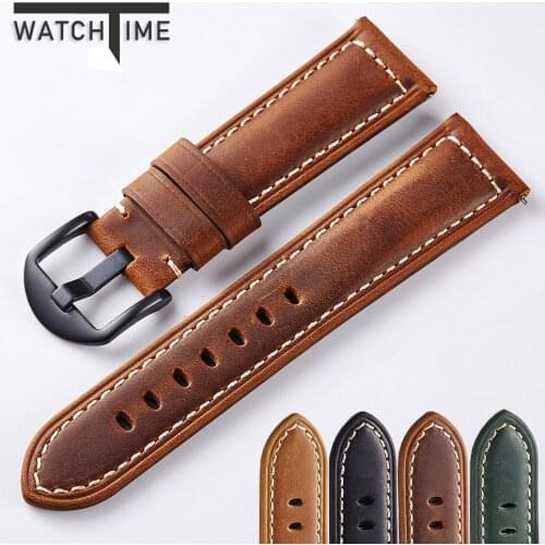 Vintage Watch Strap Italian Genuine Leather Strap Crazy Horse Cowhide Watchband 20mm 22mm 24mm Luxury Bracelet Samsung Huawei